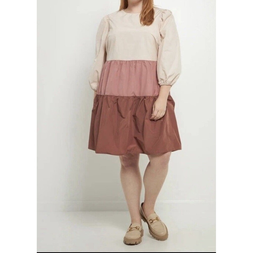 NWOT English Factory 2X Colorblock Tiered 3/4 Sleeve Dress